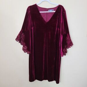 Red‎ Velvet Lace Bell Sleeve Dress 10 Whimsigoth Dark Coquette Boho Victorian